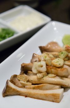 eringi mushrooms fried with garlic japanese food