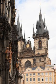 Famous Prague Town Hall tower and Church Of Our Lady, Czech Republic