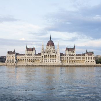 evening shot of parliament building in the budapest, hungary