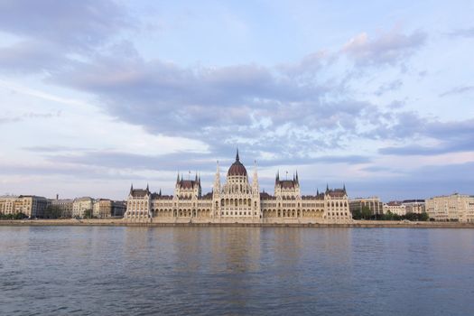 evening shot of parliament building in the budapest, hungary