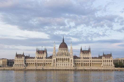 evening shot of parliament building in the budapest, hungary