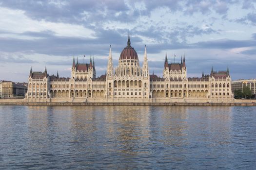 evening shot of parliament building in the budapest, hungary