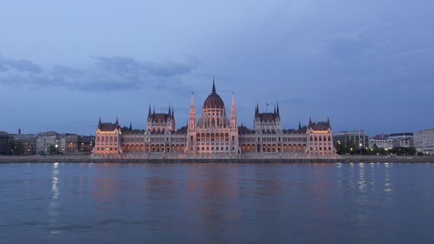 night shot of parliament building in the budapest, hungary