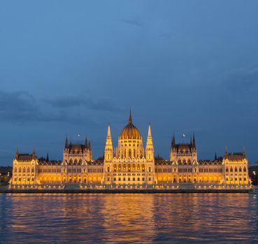 night shot of parliament building in the budapest, hungary