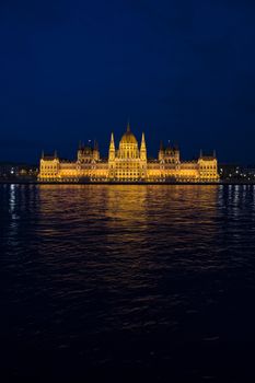 night shot of parliament building in the budapest, hungary