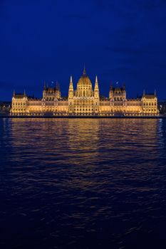 night shot of parliament building in the budapest, hungary