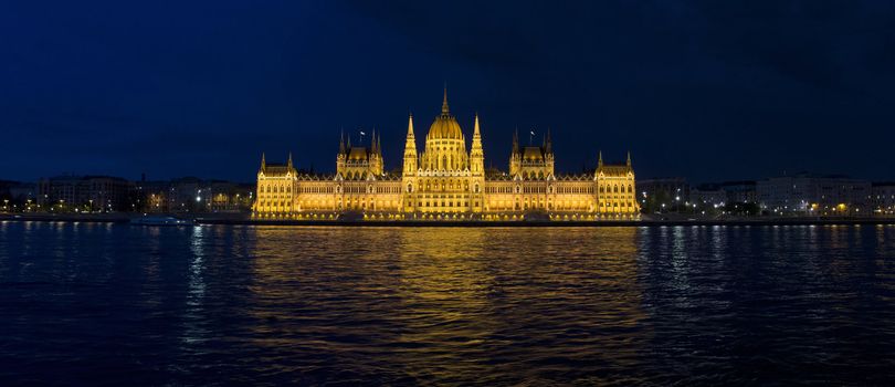 night shot of parliament building in the budapest, hungary