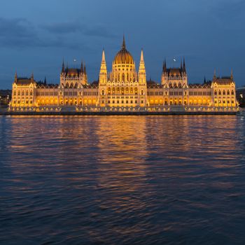 night shot of parliament building in the budapest, hungary