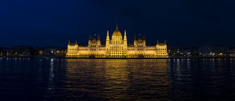 night shot of parliament building in the budapest, hungary