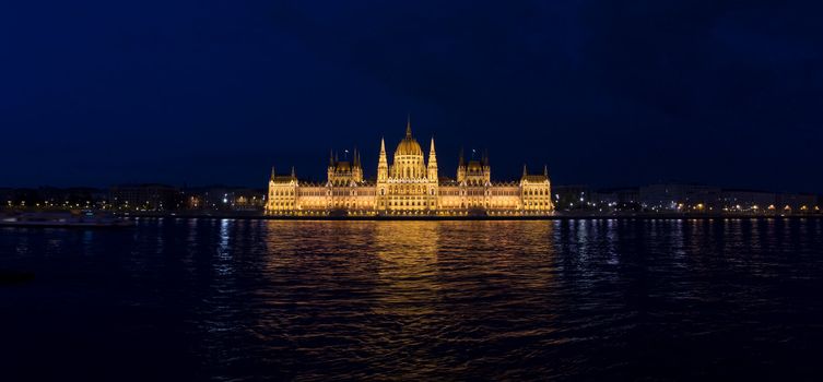 night shot of parliament building in the budapest, hungary