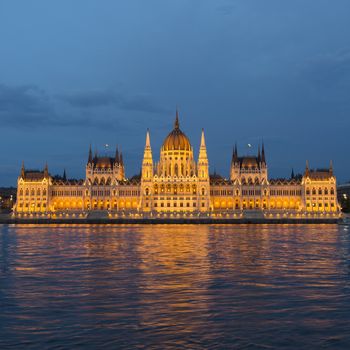 night shot of parliament building in the budapest, hungary