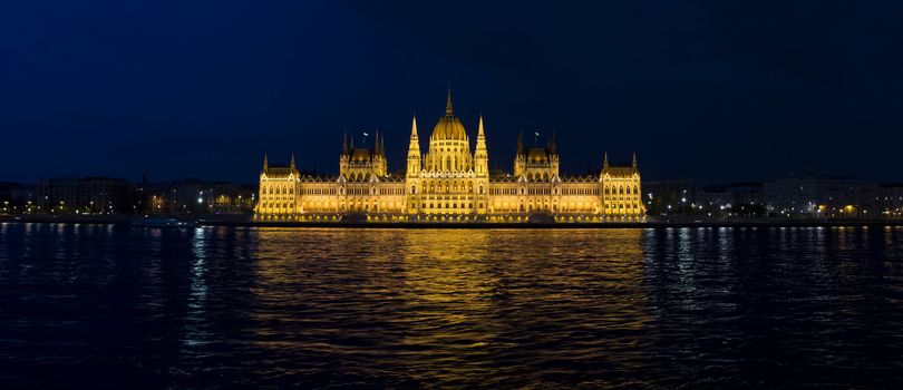 night shot of parliament building in the budapest, hungary
