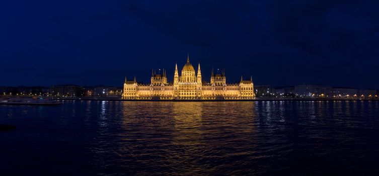 night shot of parliament building in the budapest, hungary