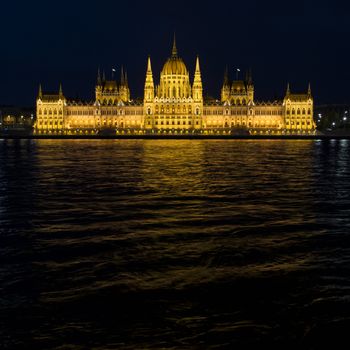night shot of parliament building in the budapest, hungary