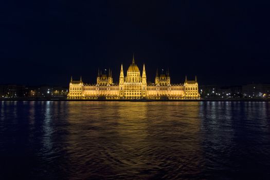 night shot of parliament building in the budapest, hungary