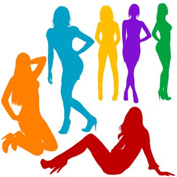 Sexy women hand drawn silhouettes