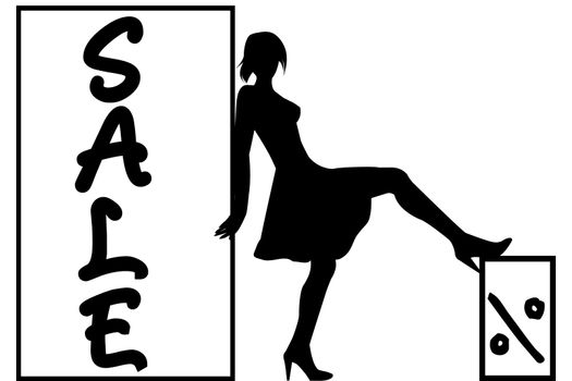 Sale announcement with sext woman silhouette