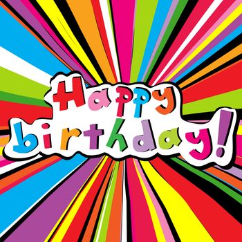 Happy birthday card with colored sunburst