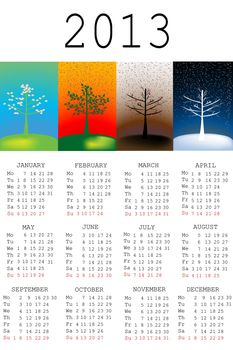 2013 Calendar with tree in all the seasons