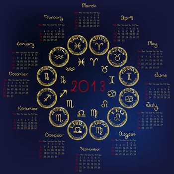 2013 Calendar with astrology signs