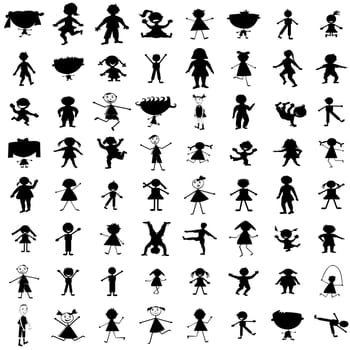 Set of hand drawn children silhouettes