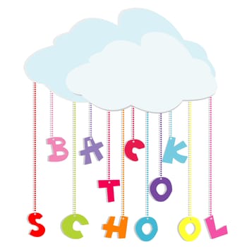 Back to school illustration with colored letters and clouds