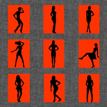 Background with set of sexy women silhouettes