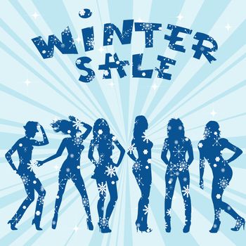 Winter sale advertising with women silhouettes