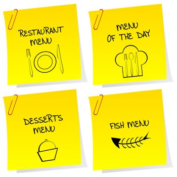 Sheets of paper with restaurant messages