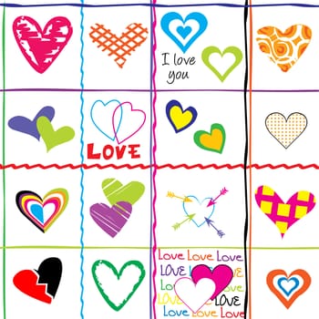Seamless pattern with hearts and love messages