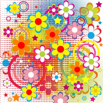Background with flowers and grunge texture