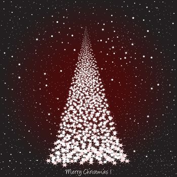 Christmas background with Christmas tree over red night sky