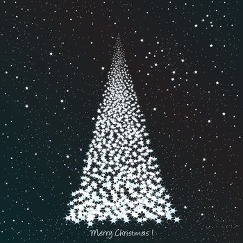 Christmas card with Christmas tree over starry night sky