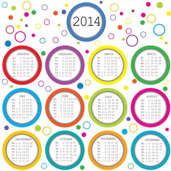 Colored circles 2014 calendar for kids