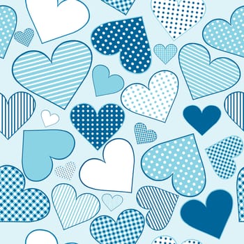 Background with blue stylized hearts, seamless pattern