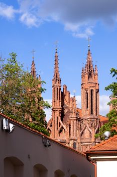 A red pceudo-gothic church in Vilnuis
