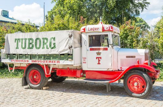 Copenhagen, Denmark - August 2012.  Tuborg retro promo car in Carlsberg museum.