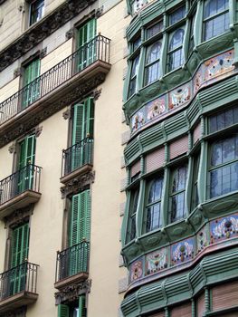 close up of the apartment building in Art Nouveau style, Barcelona, Spain