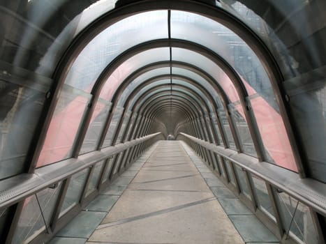 empty modern pedestrian walkway in the business district La Defense, France