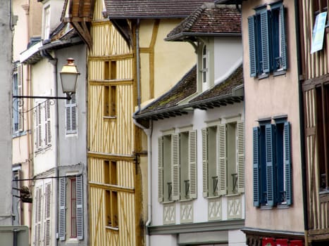 close up on the houses in an old city, Normady, France