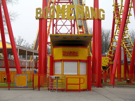 detail of an empty rollercoaster park