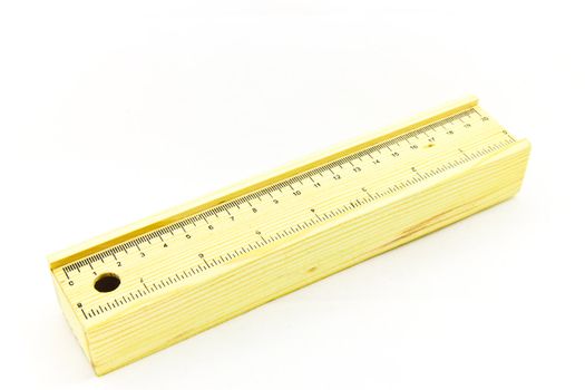 Pencil-box with ruler isolated (studio shot)