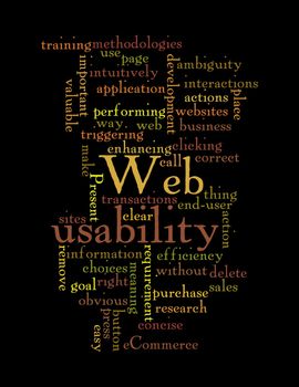 Word Cloud Illustration of Web Usability on black