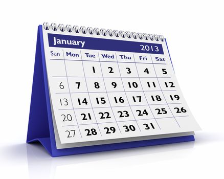3D desktop calendar January 2013 in White  background