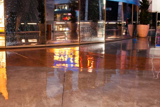 Rain creates reflections in Las Vegas downtown