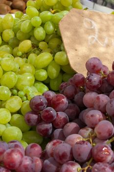 White and blue grapes at the local market