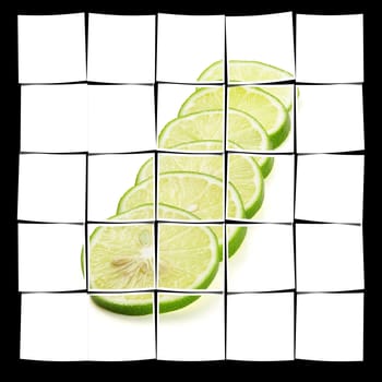 green fresh lime slices isolated over white background