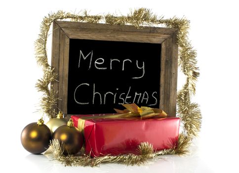 merry christmas present with blackbord