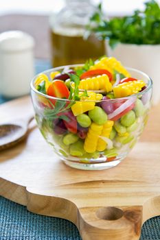 Varieties of Beans, sweet corn and tomato  salad