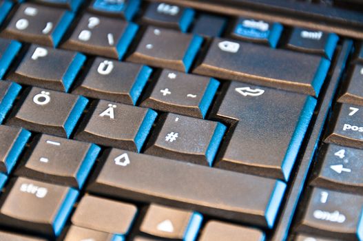 Closeup of laptop keyboard with focus on return key